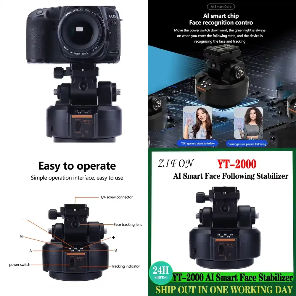 Estabilizador Zifon para Tripé com Cabeça Panorâmica Motorizada para Transmissão ao Vivo de Telefone/Câmera YT-2000 IA