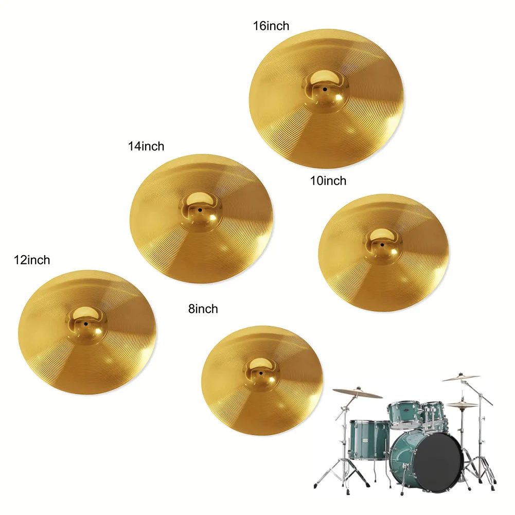 Golden Brass Cymbals 8 10 12 14 16 Inch Drum Brass Percussion Splash Crash Hi-Hat Cymbal Musical Instrument Accessories 1pc