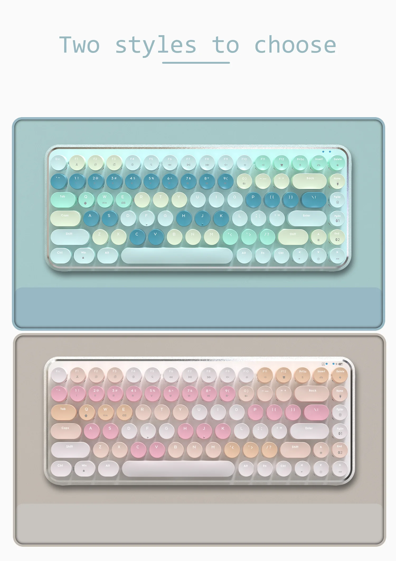 AJAZZK840T لوحة مفاتيح ميكانيكية لاسلكية بلوتوث ثلاثة أوضاع كمبيوتر لوحي مكتبي أنثى #4