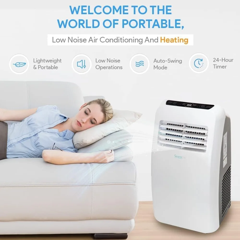 SereneLife-Aire acondicionado portátil SLACHT108 SLPAC, 3 en 1, con función deshumidificadora integrada, modo ventilador, Control remoto