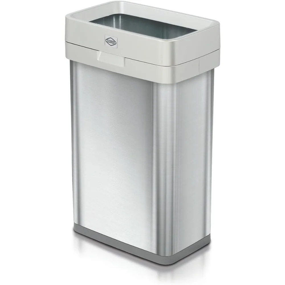 

Clorox 13 Gallon Trash Can - 50L Slim Open Top Garbage Bin for Commercial Spaces, Kitchen, Office - Narrow Rectangular Stainless
