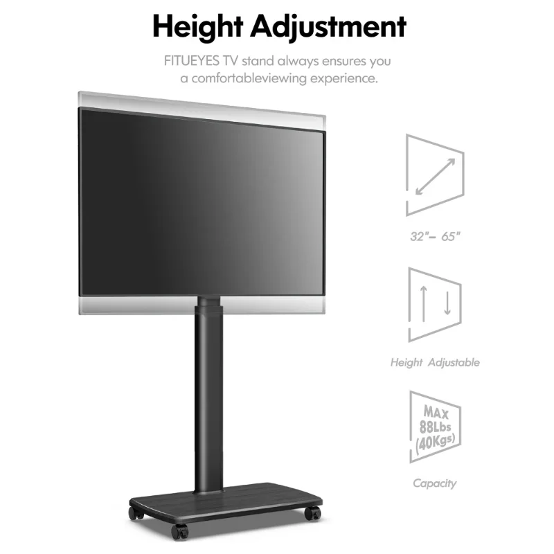 Universal Floor TV Stand Cart with Swivel Mount, Height Adjustable for Most TVs up to 65 Inch, Upgrade Sturdy Wooden