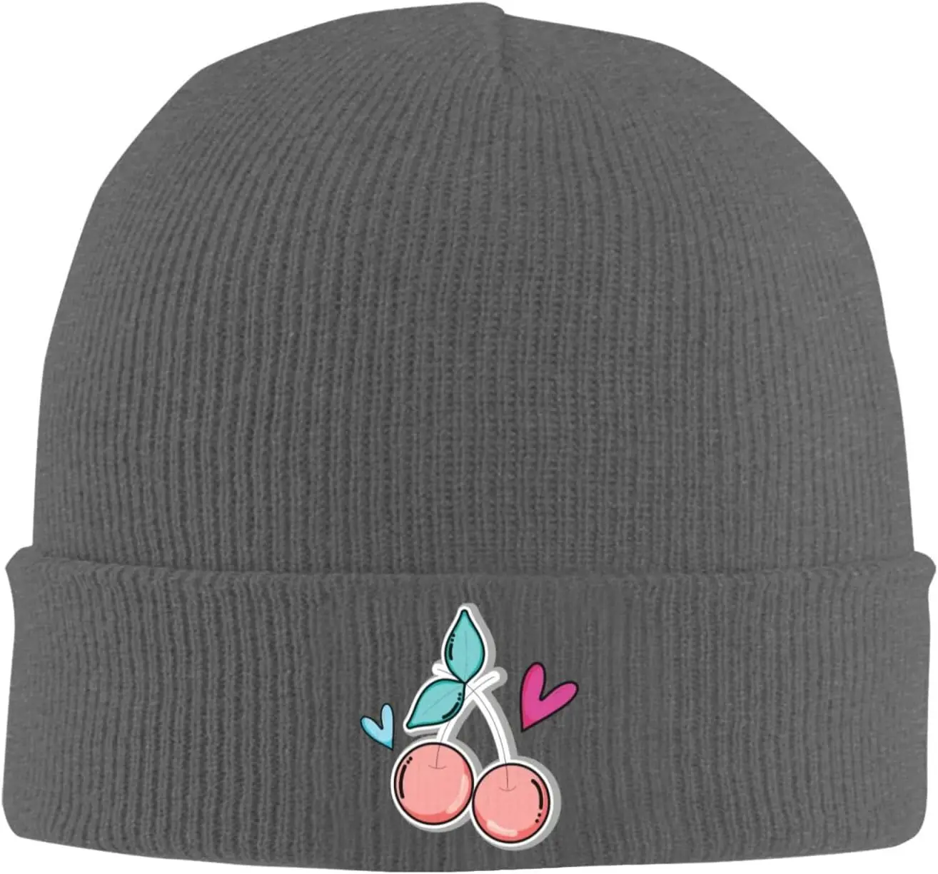 

Lovely Cherry with Heart Beanie for Men Women Winter Knit Hats Cuffed Skull Cap Ski Hat Print Beanie Hat Travel Outdoor Camping