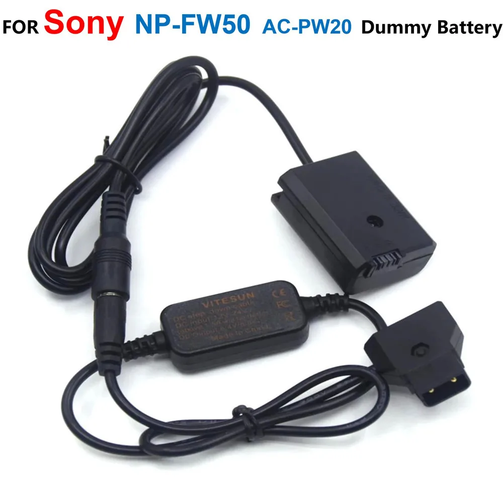 

AC-PW20 NP-FW50 DC Coupler Fake Battery+D-TAP Dtap 12-24V Step-Down Power Cable For Sony a7 A7000 A6000 A5000 RX10 ZV-E10 NEX5