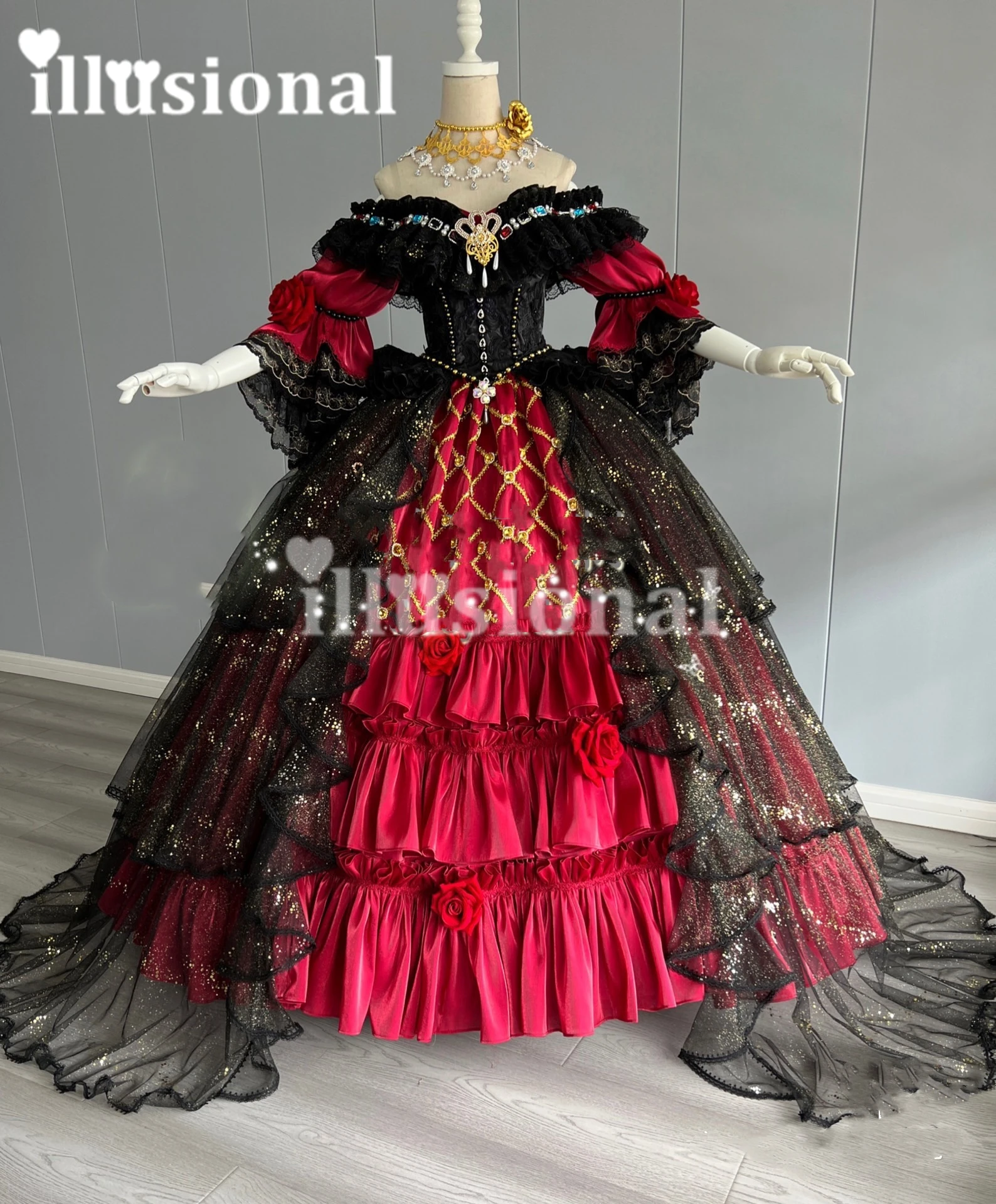 illusional Custom size made Marie Identity V The red lady Marie Cosplay Costume Party Evening dresses female Gorgeous Edition