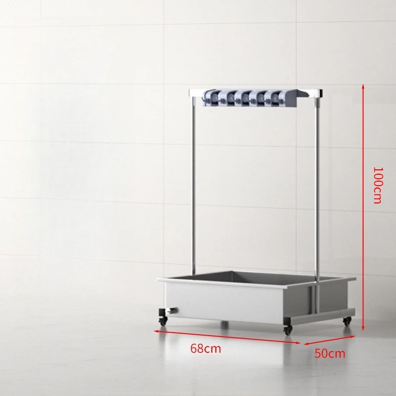 Mobile floor mop rack Commercial storage Sanitary tool rack Stainless steel classroom storage Mop broom rack