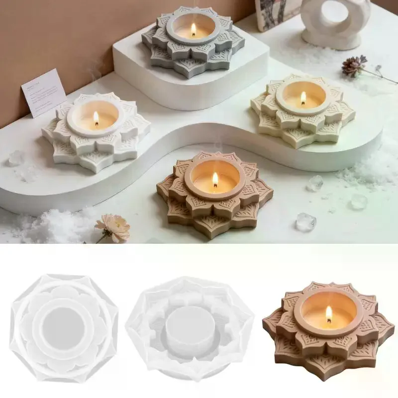 Concrete Candle Jar Silicone Mould Round Lotus Candle Holder Plaster Mold DIY Handmade Epoxy Resin Candlestick Mould Tool