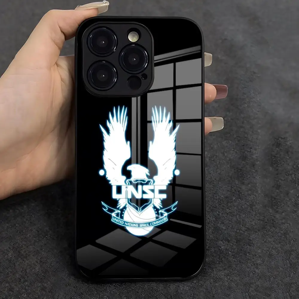 Halo UNSC Handyhülle für IPhone 17 Air 16 E Pro Max 15 14 13 Mini 12 Pro 11 XS Max 7 8 Plus Schwarze Glasabdeckung
