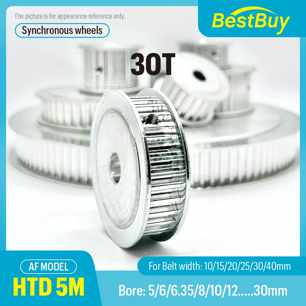 

HTD 5M AF 30 Teeth Timing Pulley 5mm Pitch Bore 5-30mm for Linear Pulley 5GT Compatible with Belts 10/15/20/25/30/40mm Width