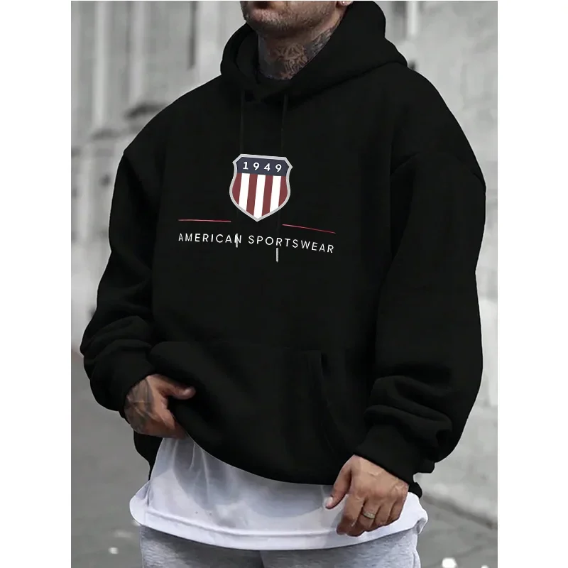 Sudadera con capucha para hombre, sudadera cálida para hombre, moda urbana, informal, holgada, fresca, estampada en 1949