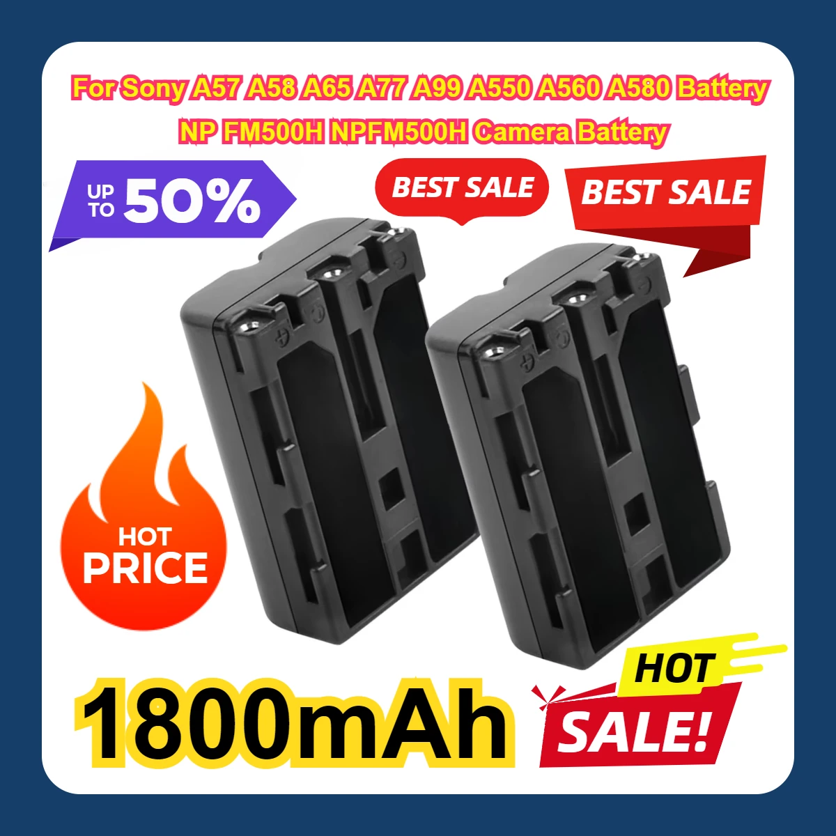 

2Pcs NP-FM500H For Sony A57 A58 A65 A77 A99 A550 A560 A580 Battery NP FM500H NPFM500H 1800mAh Camera Battery