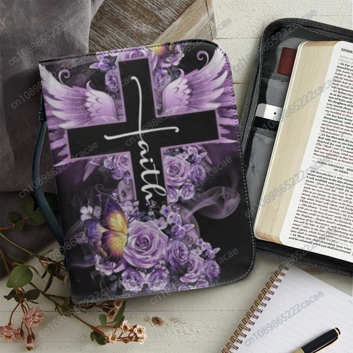 

Women's Bible Cover Case Christian Cross Print Bible Storage Bags Practical Zipper Handle Handbag Christian Bible Carrying Case