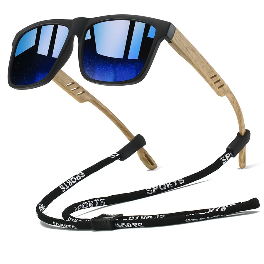 نظارات شمسية كلاسيكية مربعة UV400 مع سلسلة خفيفة الوزن ملونة للرجال والنساء للقيادة والصيد في الهواء الطلق #6