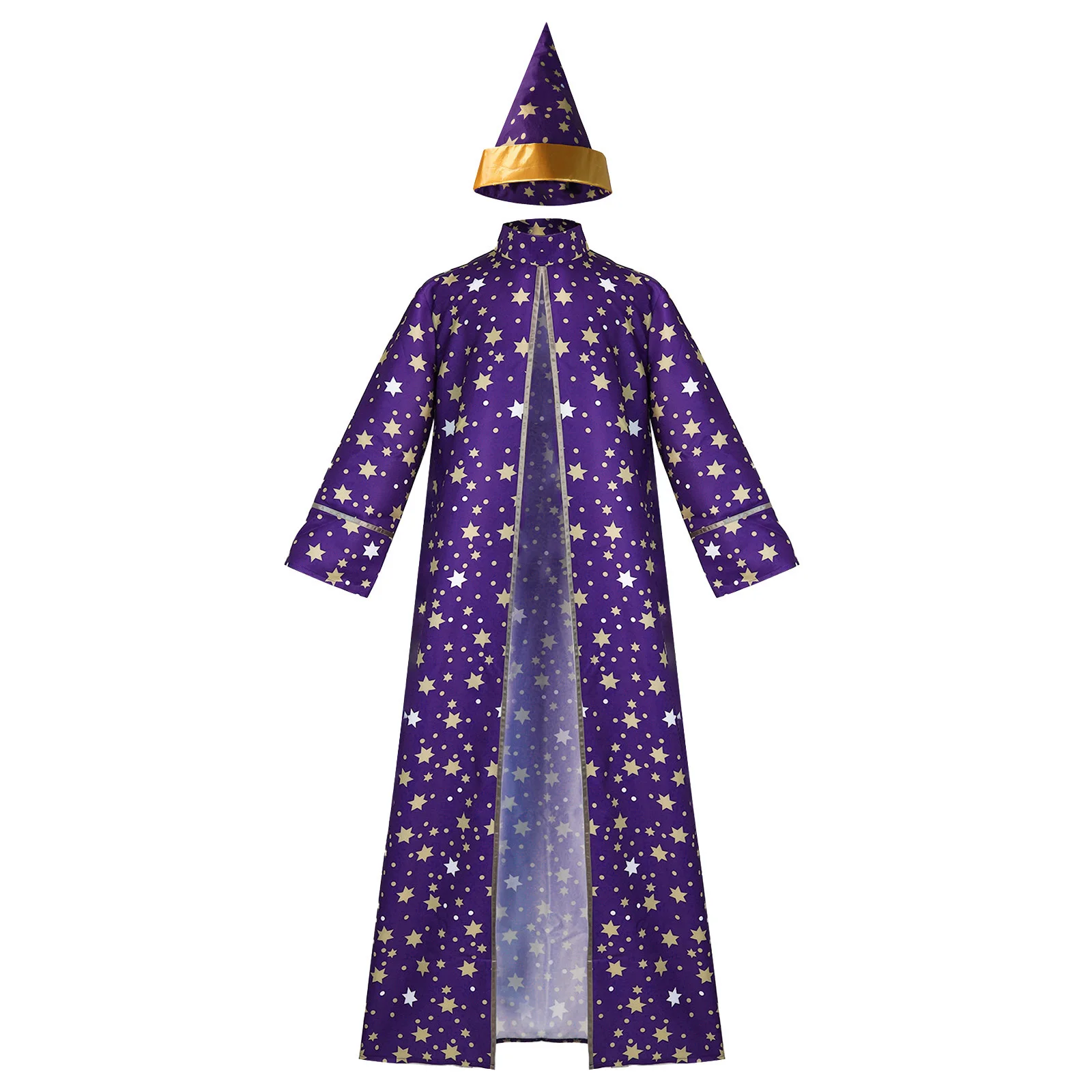 

Unisex Fashion Star Print Long Robe Jackets for Halloween Clown Circus Ringmaster Performance Robe with Hat for Christmas Party