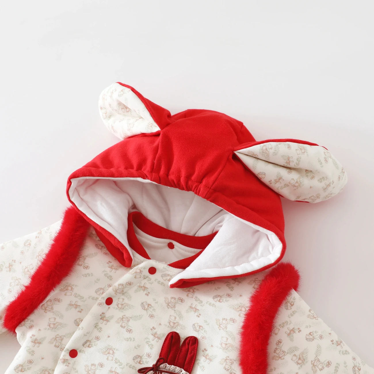 Baby New Year Outfit Winter 120g Padded Jumpsuit Cute Bunny Ears Thickened Baby Romper for Going Out