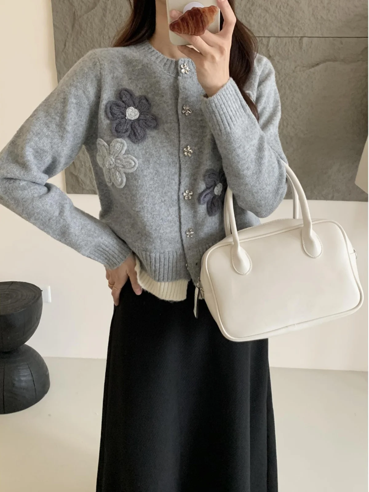 

Sweet Design Flower Button ort Women's Sweater Soft Plump Spring Autumn New Sle Quali Knittedwear Casual Versatile Coat