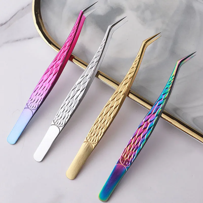 1PC Professional False Lashes Tweezers Eyebrow Hair Nail Art Tongs Fans Volume Eyelashes Extension Clip Precision make up Tools