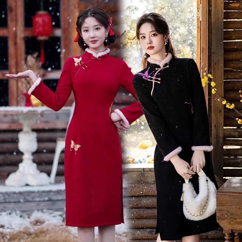 nouveau-chinois-sle-thiened-fce-double-automne-hiver-jeune-sle-minceur-midi-qipao-ort-filles-chaud-longue-sve-couleur-pure