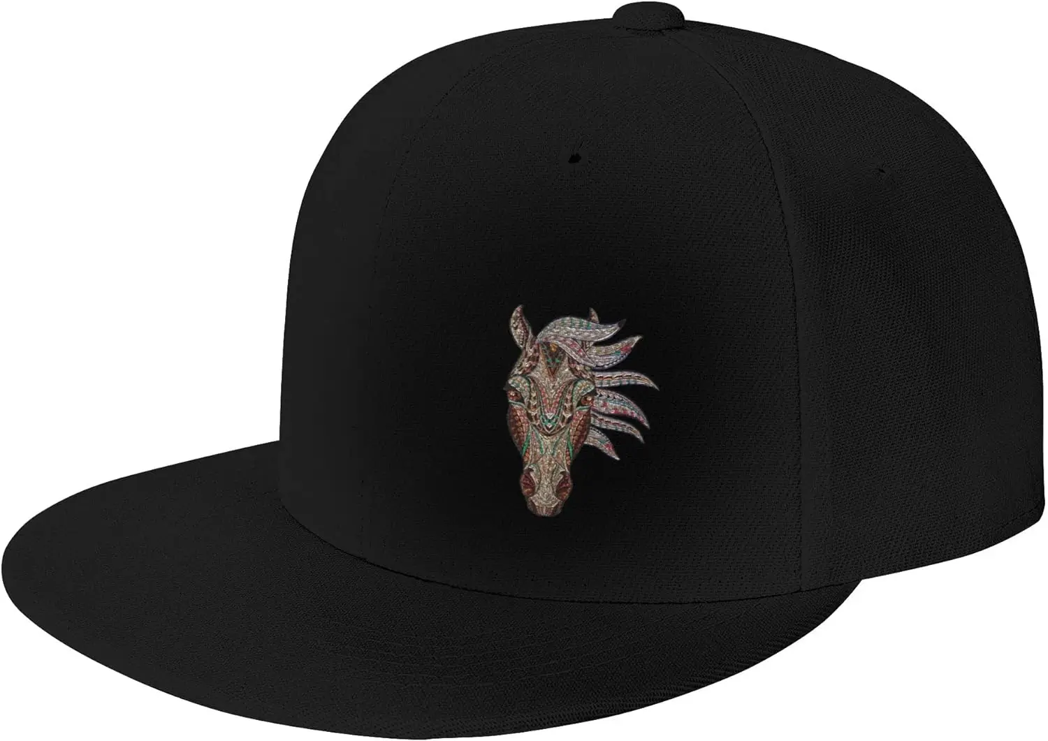 Flat Brim Cap Snapback Hat for Men - Glass Horse Head Prints Adjustable Baseball Cap