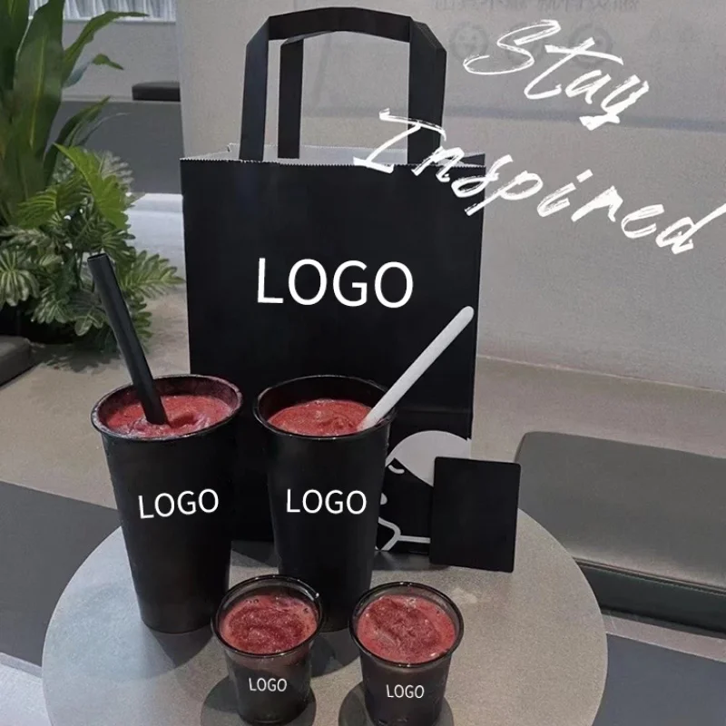 custom.LOKYO Food Grade 700ml PP Black Boba Tea Custom Plastic Disposable Cups with Lid