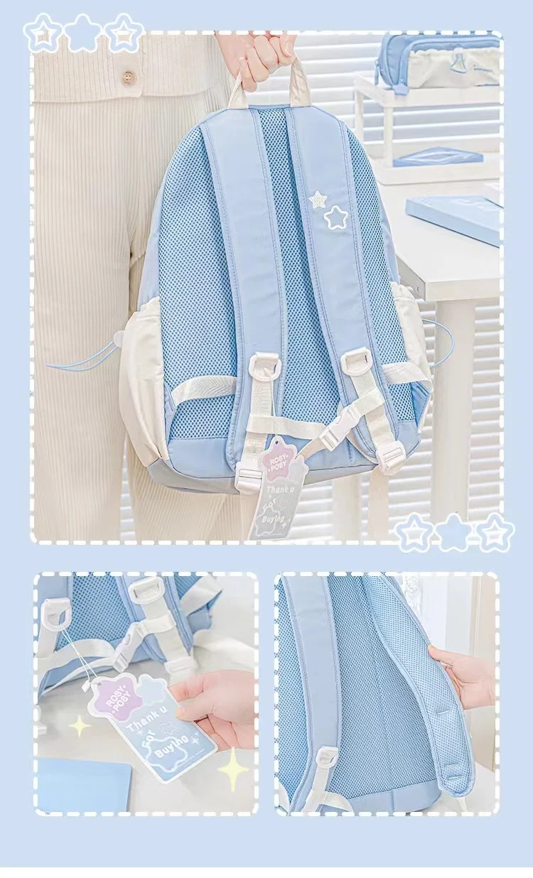 Cremefarbener Rucksack für Studenten mit hohem Erscheinungsbild, einfaches und niedliches Design, großer Rucksack, leicht und schmerzhaft – Detail 13