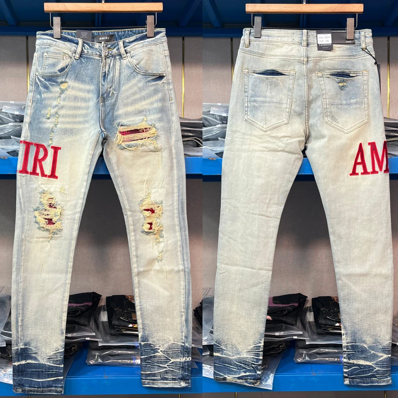 

2025 новые мужские облегающие эластичные джинсы, высокоэластичные модные длинные брюки, джинсы со стандартной тонкой средней талией для подростков