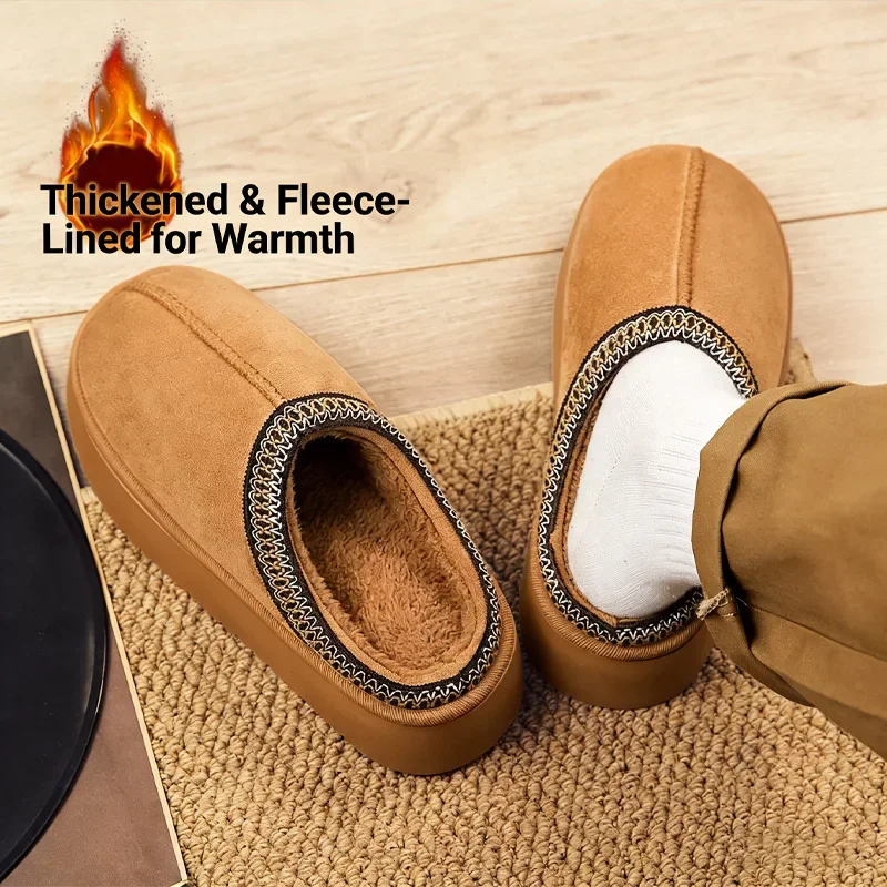 Slippers, winter home indoor warm wear, outer wear, lined and thickened, no heel, half-slipper, casual cotton shoes