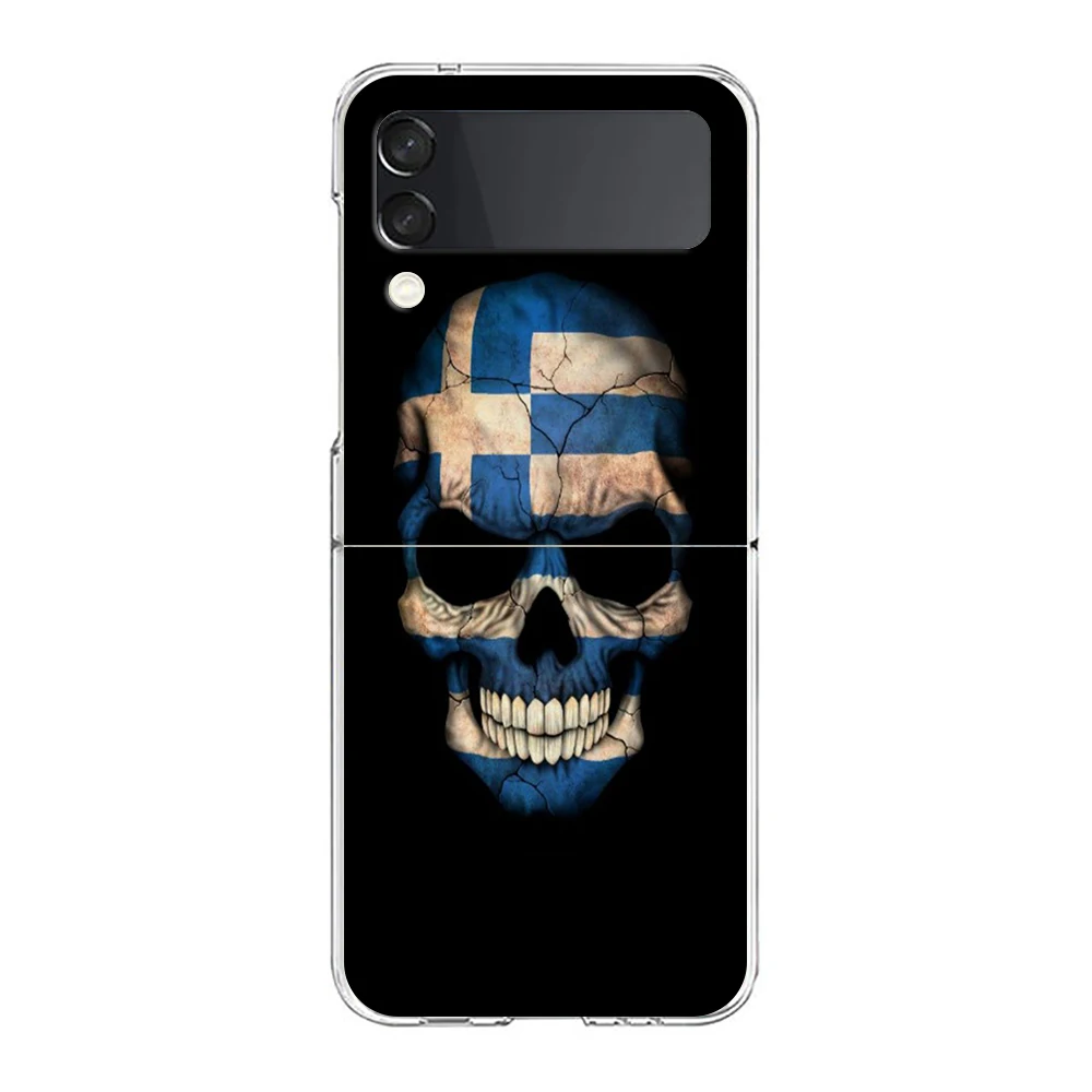 غطاء هاتف لهاتف سامسونج جالاكسي Z Flip 6 5 4 حافظة شفافة لهاتف سامسونج Z Flip 3 هارد PC قابلة للطي أكياس العلم اليوناني اليوناني