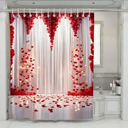 1pc Valentine's Day Rose-Falling-Heart Shower Curtain, Lightweight And Mold-Resistant, Suitable For Bathroom/Vanity