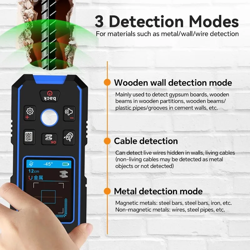 NOYAFA Stud Finder Wall Scanner, Rechargeable Wall Stud Detector with Locating Holes, LED Display and Audio Alarm Function Metal