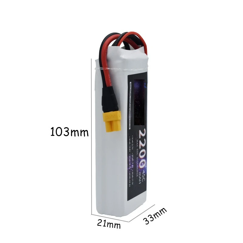 3S Rechargeable Lithium Polymer Battery 11.1V 2200mAh 45C/60C for RC FPV Drone Quadcopter Racing Car T/XT60/XT30/JST