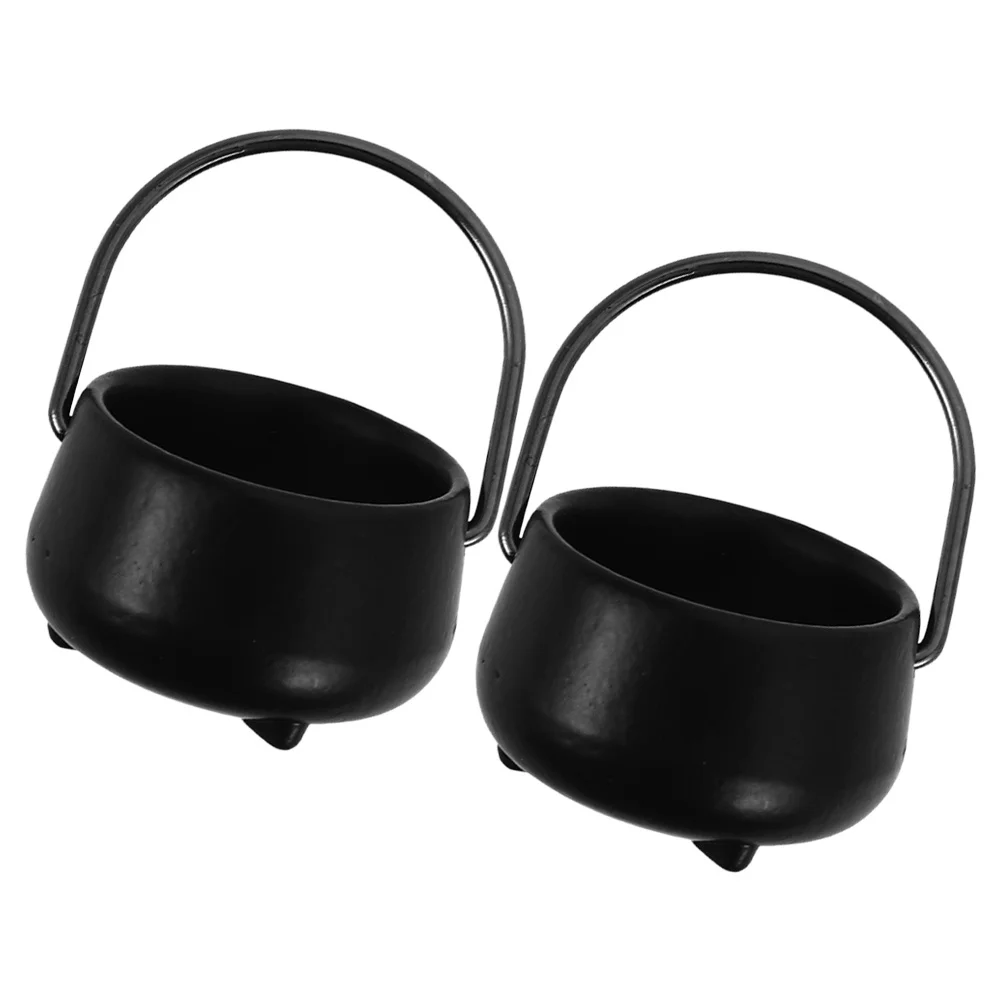 

2Pcs Black Mini Cauldron Halloween Dollhouse Decoration Miniature Witch Cauldron Pot Small Durable Landscape Accessory