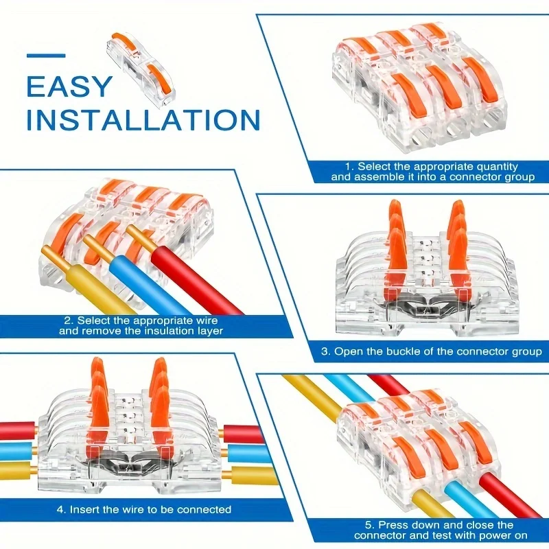 Compact Lever Wire Connector - 28-12 AWG Single Wire Splicing Connector in Transparent Orange, Ideal for Easy Connections