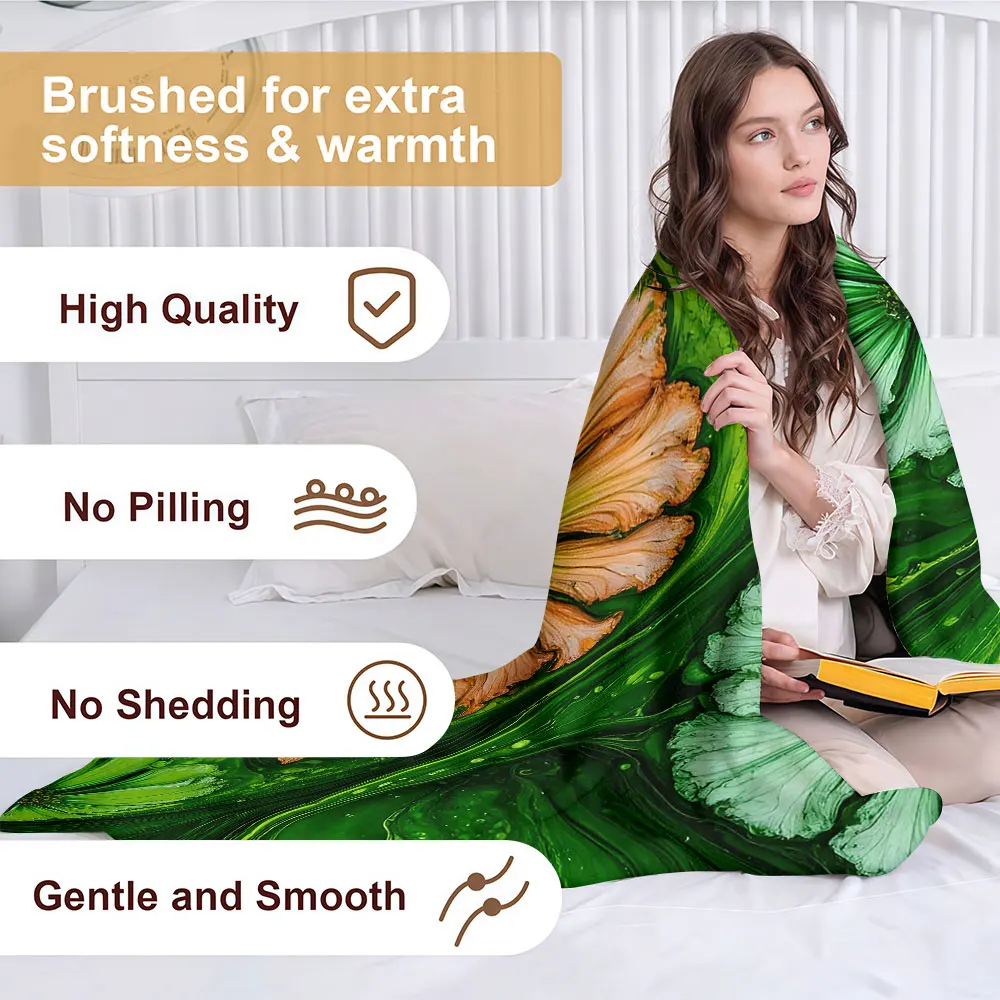 green fluid acrylic flower Soft Warm Flannel Blanket Lightweight Cozy Christmas Halloween Home Decor Room