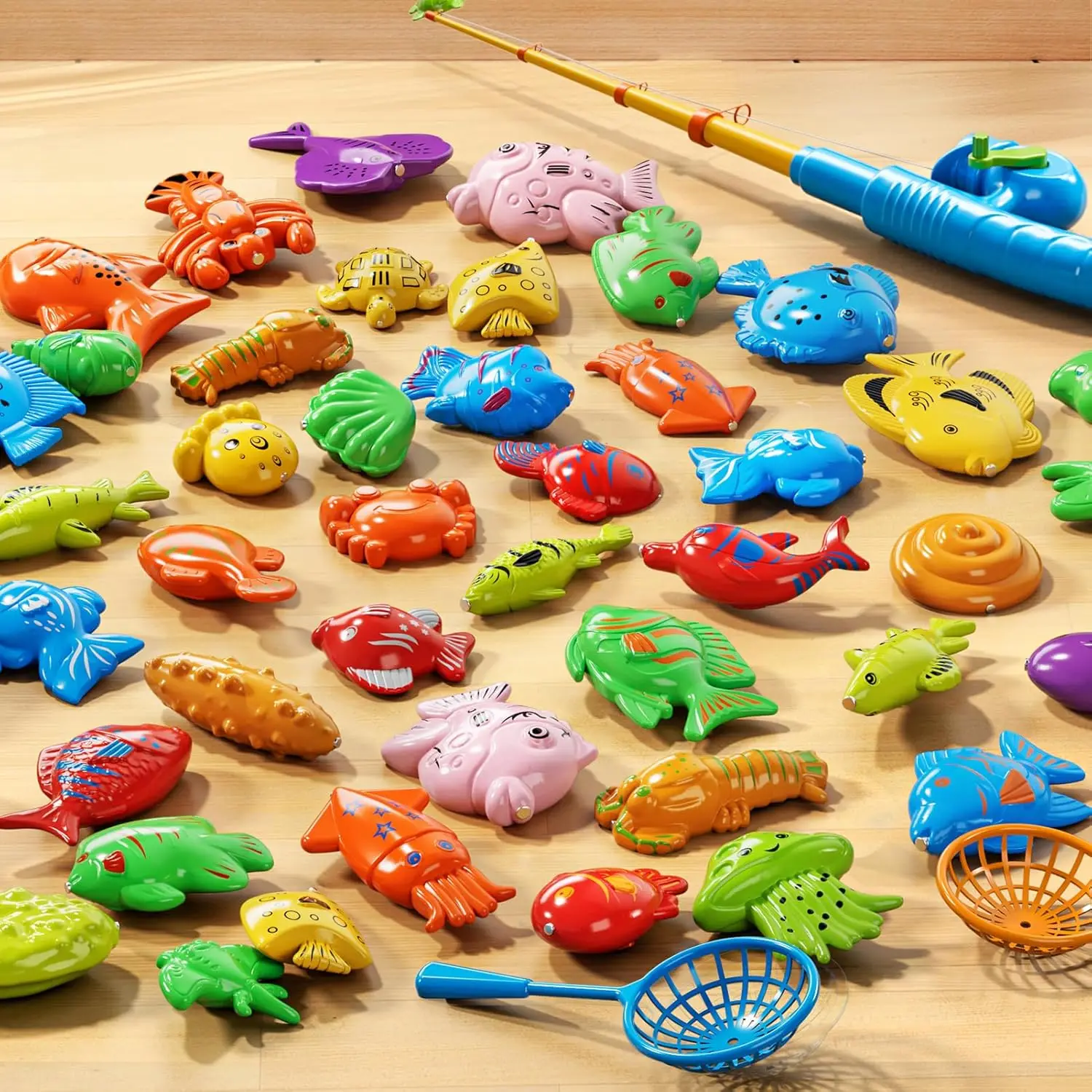 

Magnetic Fishing Game Toys for Kids, Water Table Bathtub Pool Outdoor Fun with Pole Rod Net & Fish