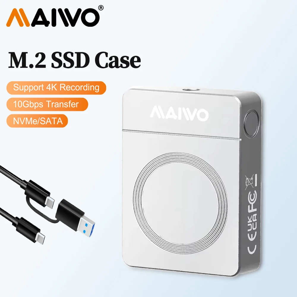MAIWO M.2 NVMe SATA SSD Enclosure 10Gbps USB C ke NVME SATA PCI-E SSD Case Kamera Hard Drive case untuk iPhone 15 Max Ipad MacBook