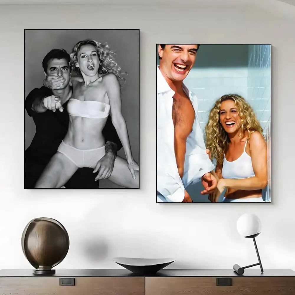 S-Sex and the City Carrie and Mr Big Poster Framed Canvas Wall Art Print for Office Dining Room Bathroom Wall Decor