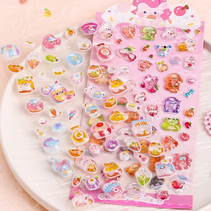 Creative 3D Relief Cute Stickers DIY Diary Hand Account Phone Case Aesthetic Decoration Self-Adhesive Waterproof Stickers