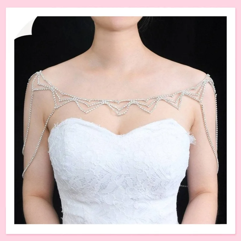 

Fashion New Simple Rhinestone Geometric Shoulder Chain Bridal Wedding Shawl Multi-layer Accessories Women