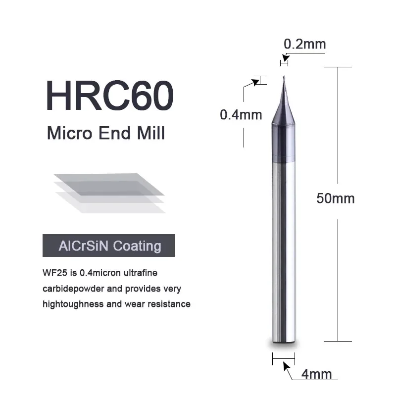 0.2mm 0.3mm 2 Flute HRC60 Micro Ball End Mill Tungsten Carbide Flat 4mm Shank Milling Cutter Mirco CNC Engraving Bit 0.2-0.9mm