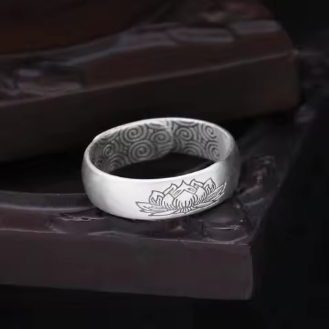 Buyee 925 Sterling Silver Female Ring Finger Elegant Lotus Pattern Open Ring for Women Fashion Party Fine Jewelry Circle Gift