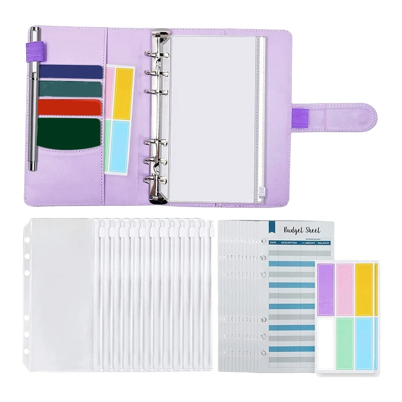 مغلفات نقدية رابط ميزانية مع ملف A6 ، مظاريف PVC شفافة ، منظم أموال للنقد ، 12