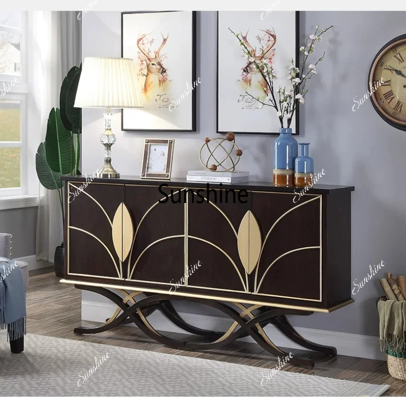Light luxury dining side cabinet Modern simple solid wood tea cabinet Storage partition cabinet