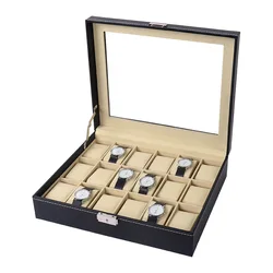 VANSIHO Hot Sale Multiple Slots Watch Box Display Case Glasses Organizer Storage PU Leather for Men and Women