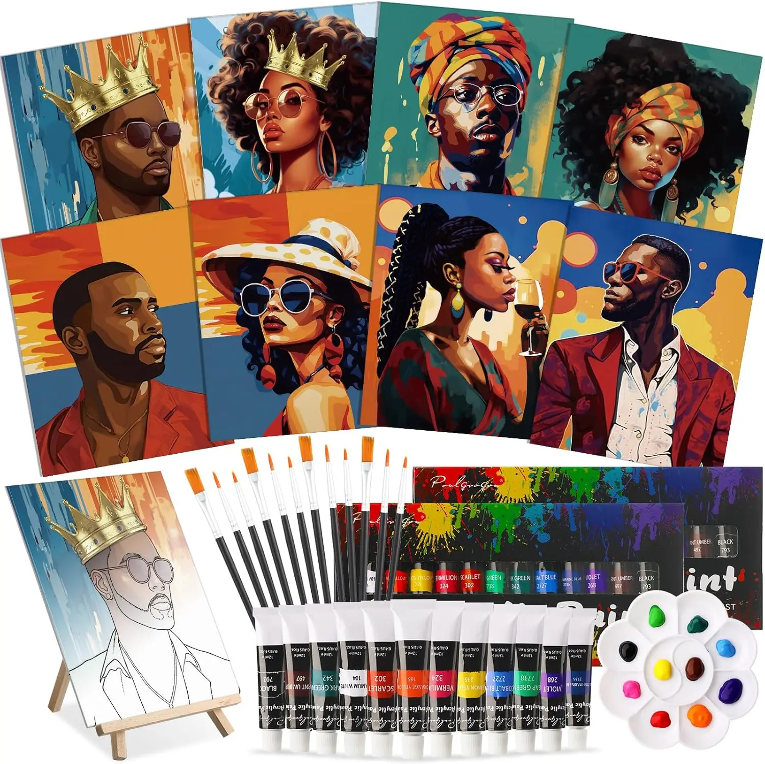 

36 Pcs Paint and Sip Kit for Adults 8''x10'' Pre Drawn Canvas for Painting DIY Afro Acrylic Painting