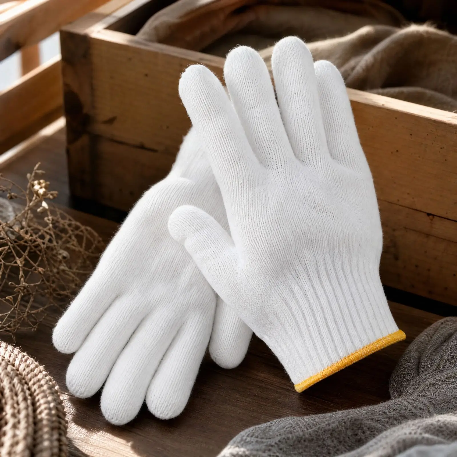 1 Pair of White Cotton Work Gloves Household Garden Weeding Working Gloves Labor Protection Non-slip Wear-resistant Breath