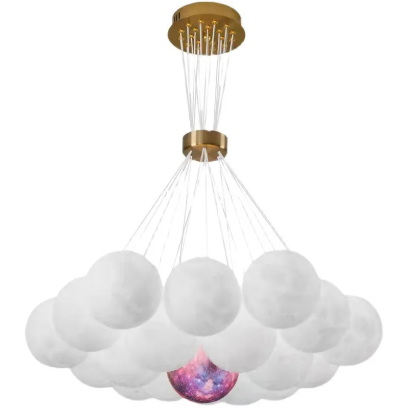 

Creative 3d print moon living room chandelier modern minimalist led bubble ball dining room light bedroom lamp