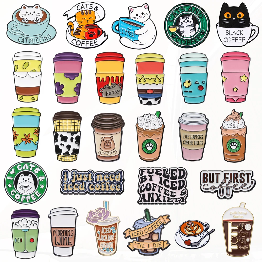 Game Milk Capybara Ice Coffee Star Cat Capybara Cute Coffee Cup Metal Badge Punk Pins Jewelry Cute Coffee Enamel Pin Cat Honey