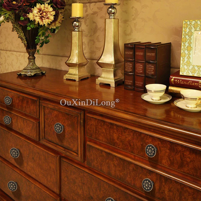 Retro 4PCS Solid Pure Brass Antique Furniture Handles Drawer Knobs Cupboard Wardrobe Dresser Kitchen TV Wine Cabinet Pull Knobs