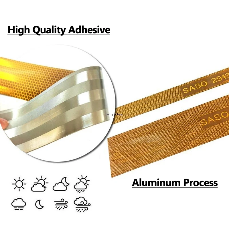 10CM*5M High Quality SASO 2913 Reflective Tapes Plating Aluminium Adhesive Waterproof Stickers Reflectors Strip For Saudi Market